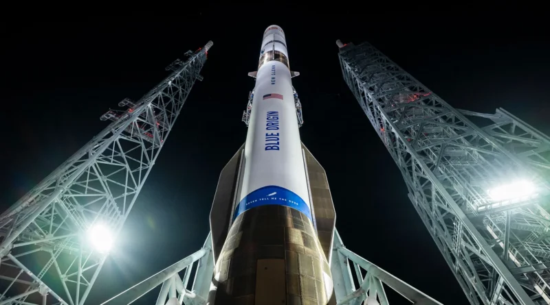 Blue Origin’s New Glenn rocket explodes during a routine engine test at Kennedy Space Center, raising concerns about NASA’s Moon mission plans.
