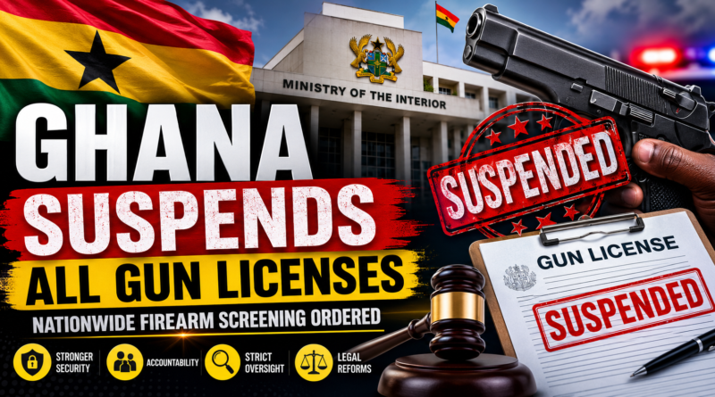 Ghana Suspends All Gun Licenses as nationwide firearm screening begins in Ghana.
